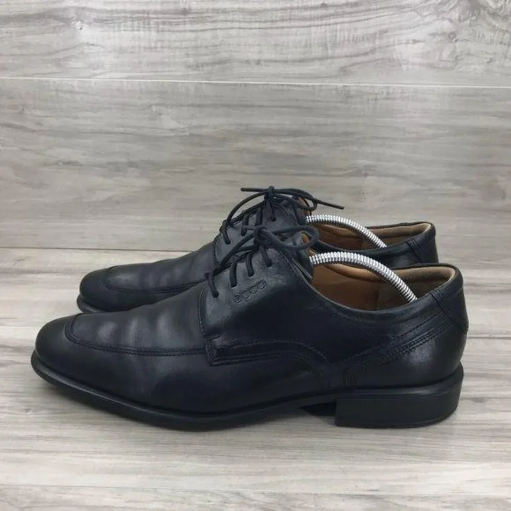 Ecco Derby Oxfords Men's EU 45 Black Leather Lace Up Dress Shoes